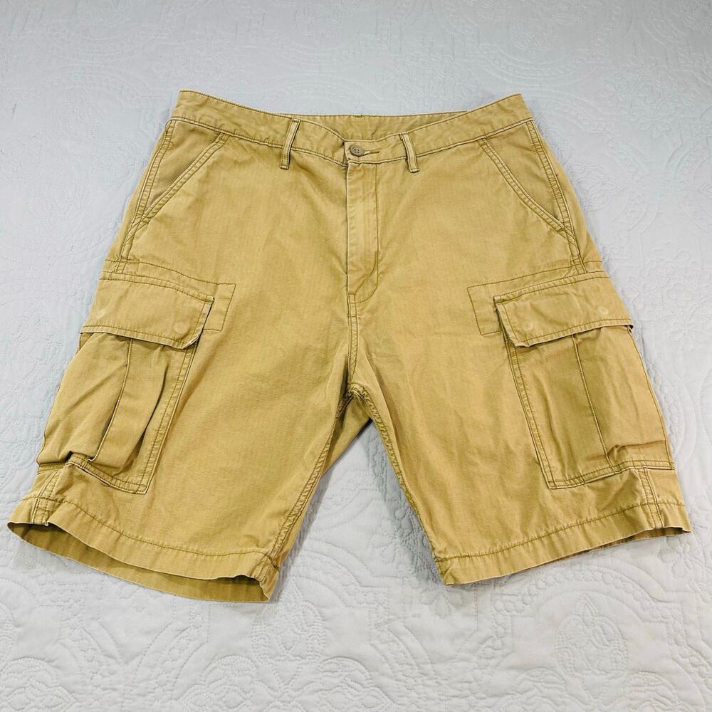 Levis Cargo Shorts Mens 34 Tan Khaki Baggy Classic Cotton Rip Stop White Tab